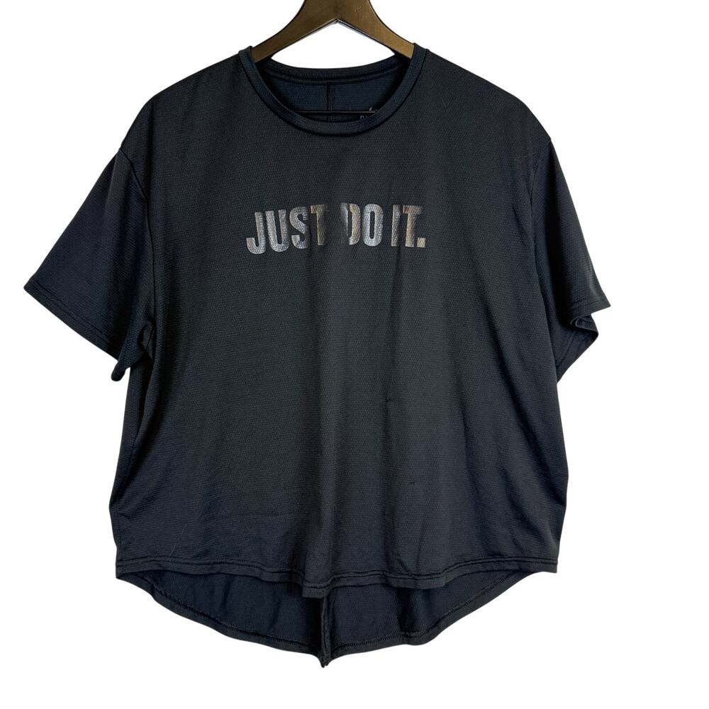 Nike Womens Black Tie Lower Back T-Shirt Tee Just Do It - L